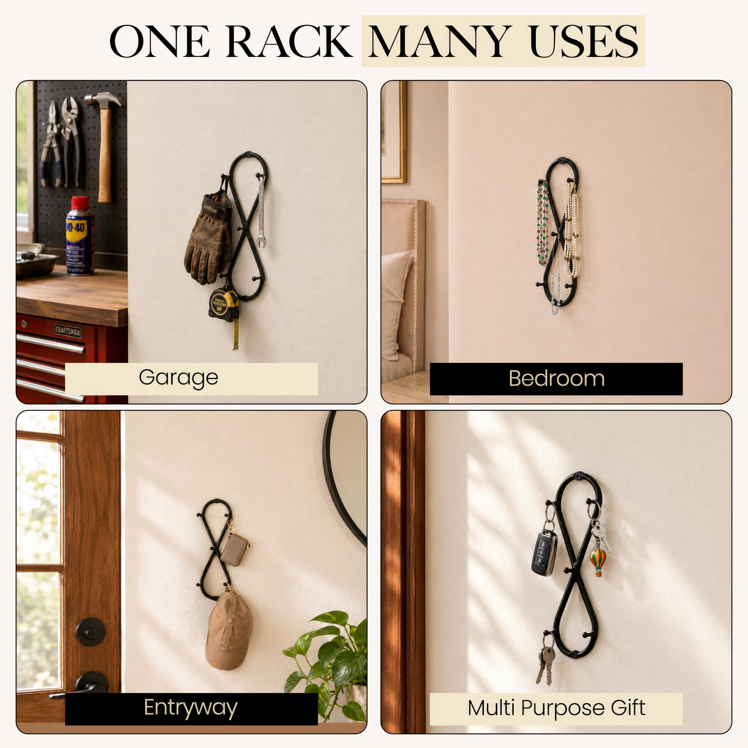 Black Infinity Wall Mounted Key Holder with 5 Hooks - Image 6