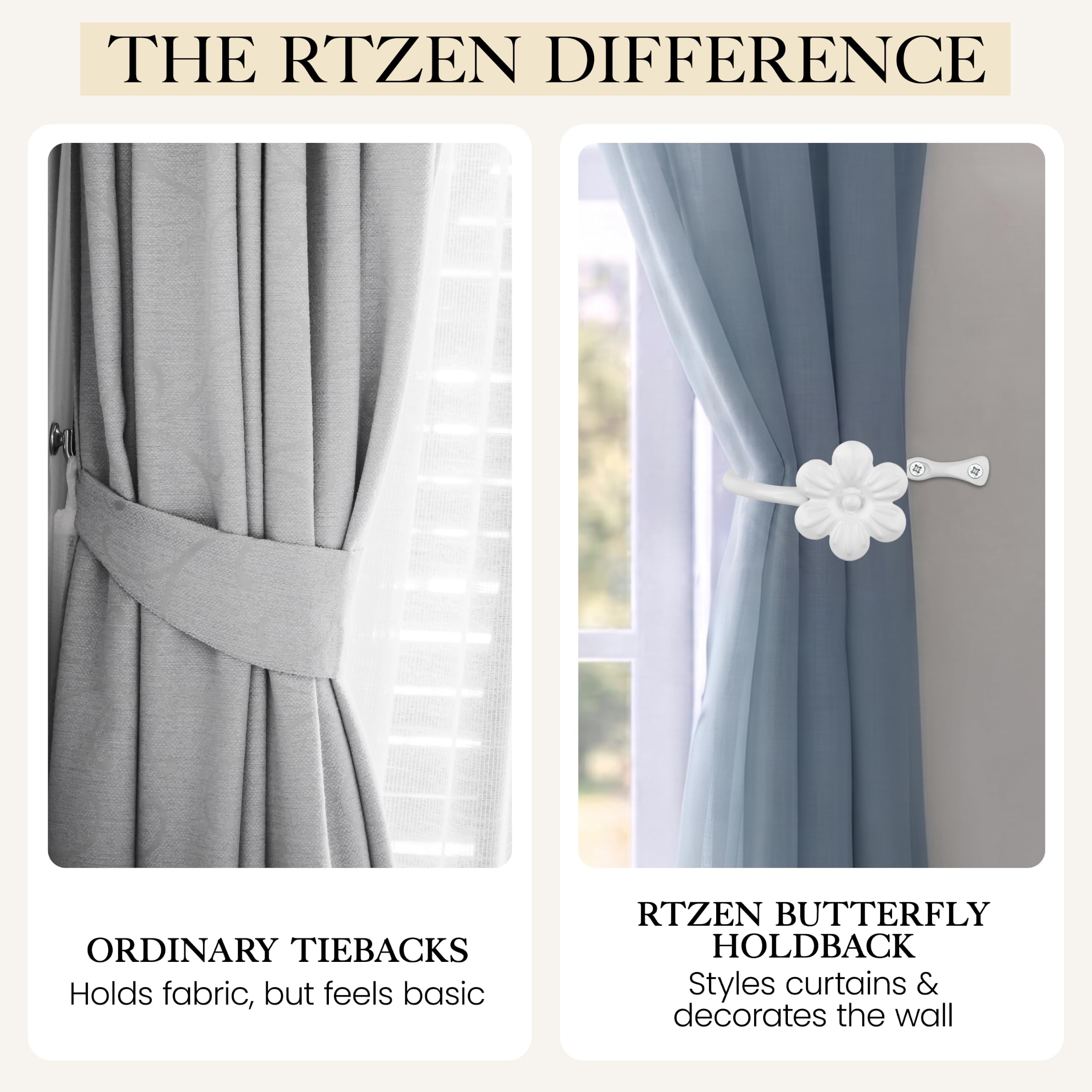 White Flower Curtain Holdbacks, Hand-Forged Wrought Iron Tiebacks - Image 8