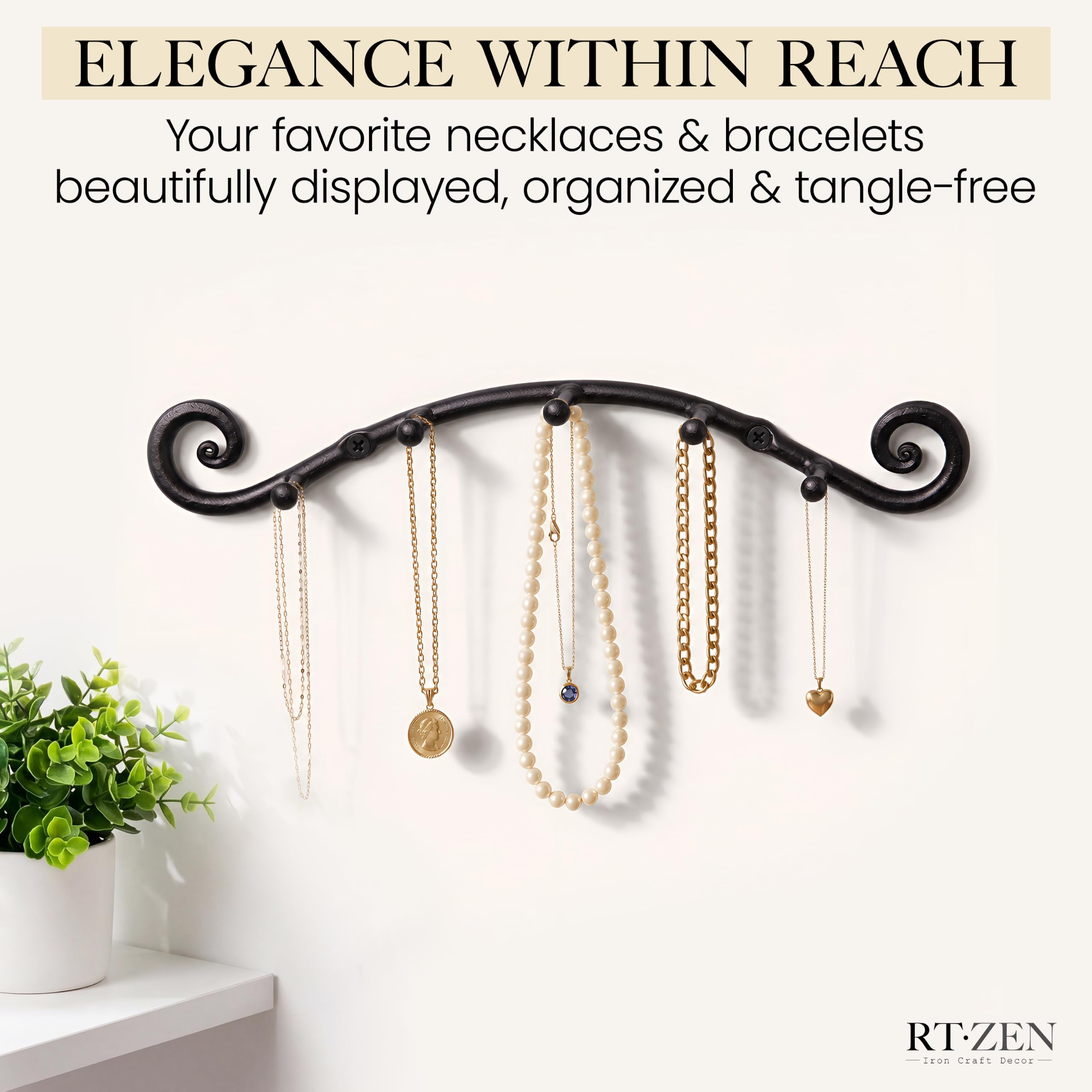 Black Swirly Wall Mounted Key Holder with 5 Hooks - Image 6
