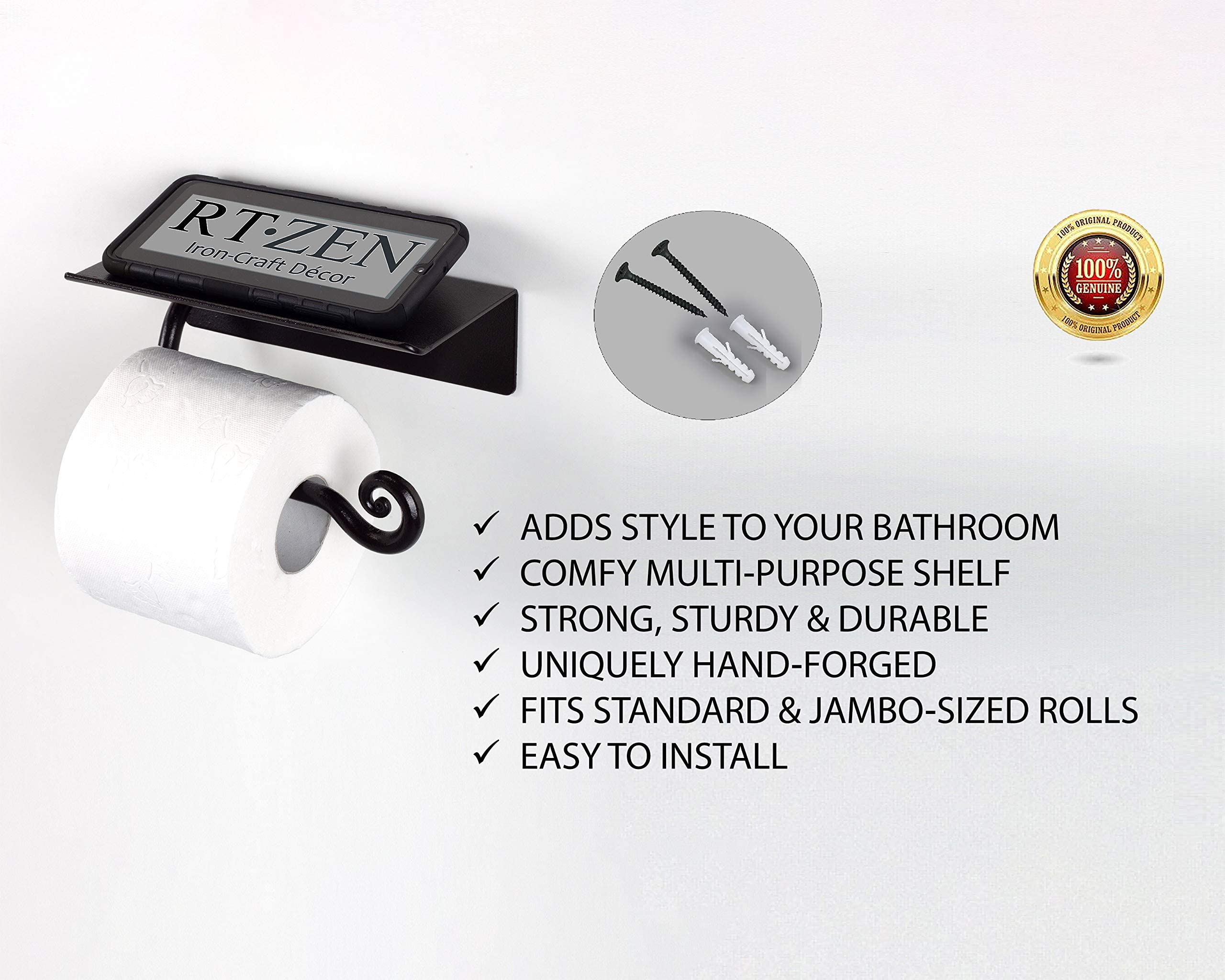 Black Stylish Wall Mounted Toilet Paper Holder with Shelf - Image 6
