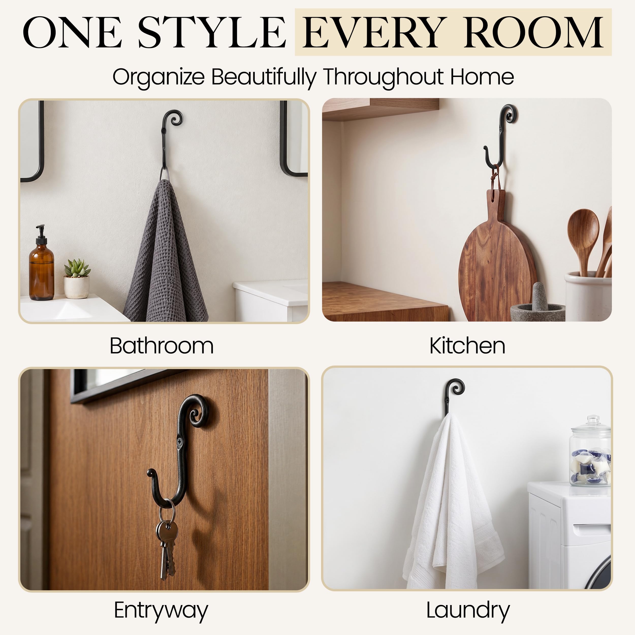 Black Swirl Wrought Iron Wall Hooks 3 Pack - Image 5