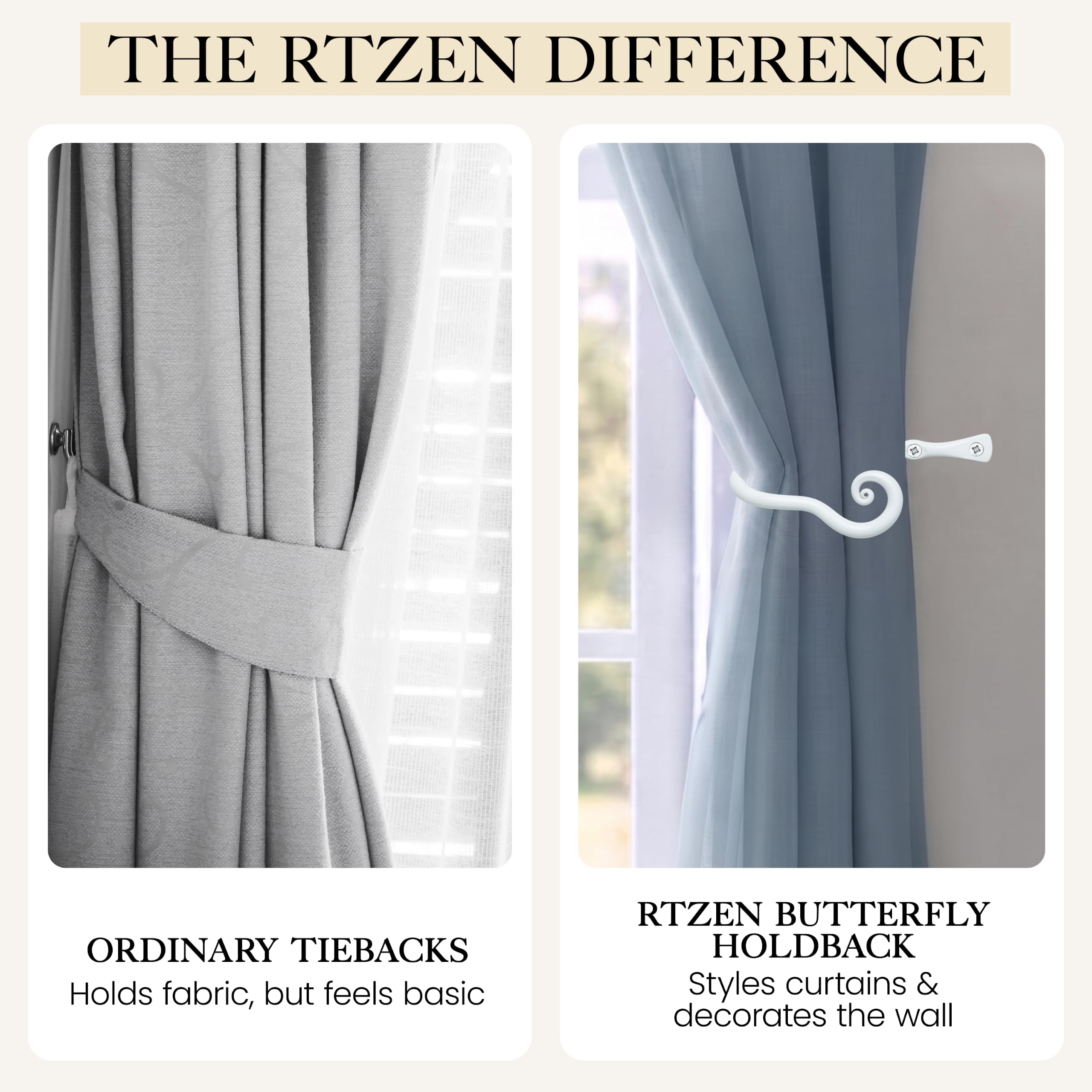 White Classic Curtain Holdbacks, Hand-Forged Wrought Iron Tiebacks - Image 8