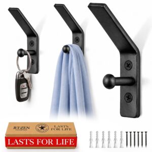 Black Double Hammer Nail Wrought Iron Wall Hooks 3 Pack