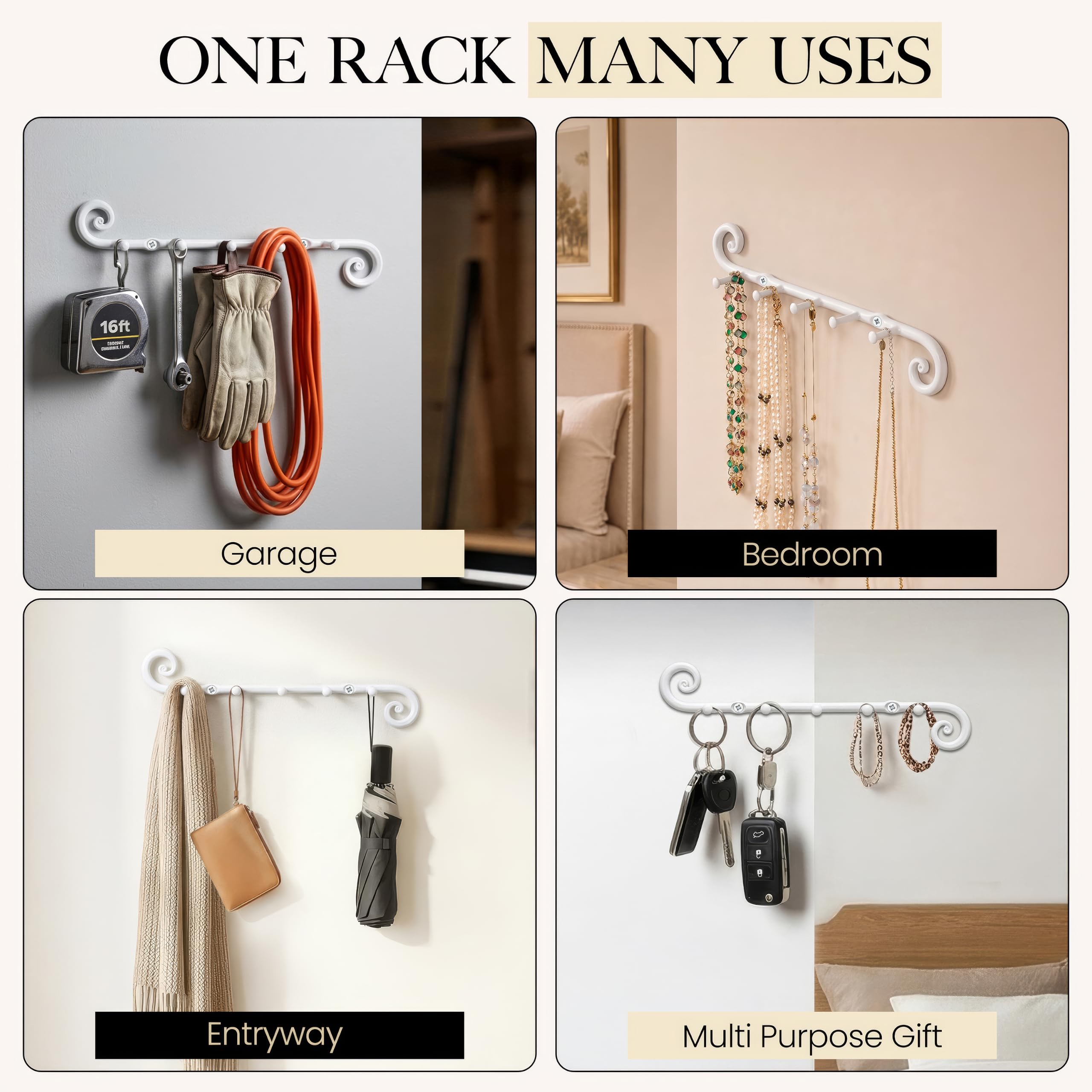 White Classic Wall Mounted Key Holder with 5 Hooks - Image 5
