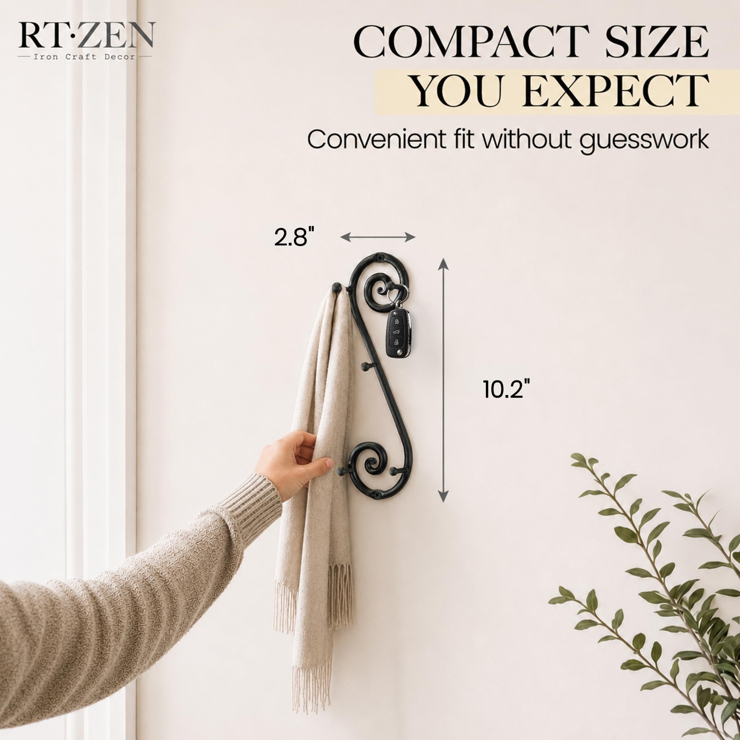 Black Vertical Wall Mounted Key Holder with 5 Hooks - Image 2