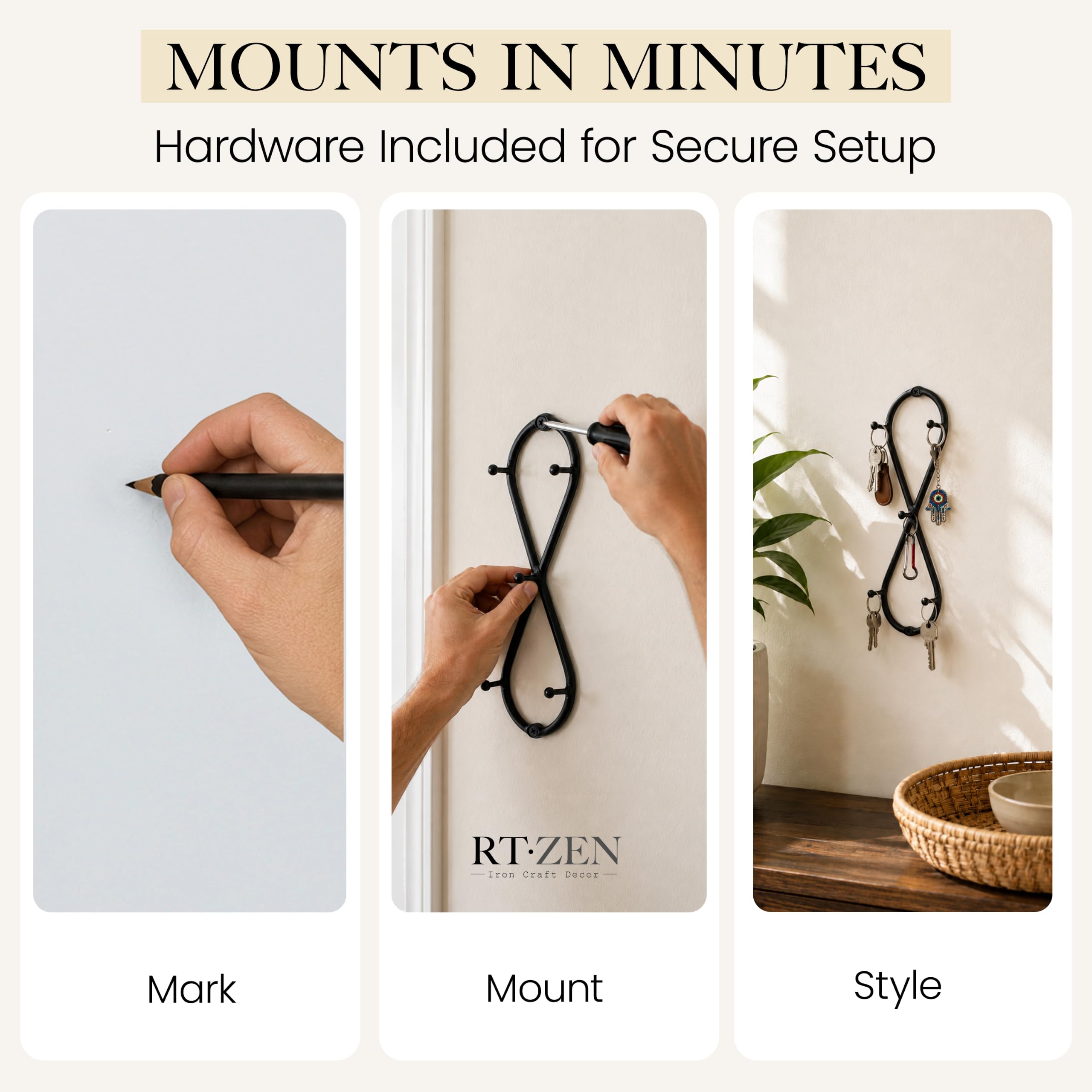 Black Infinity Wall Mounted Key Holder with 5 Hooks - Image 7