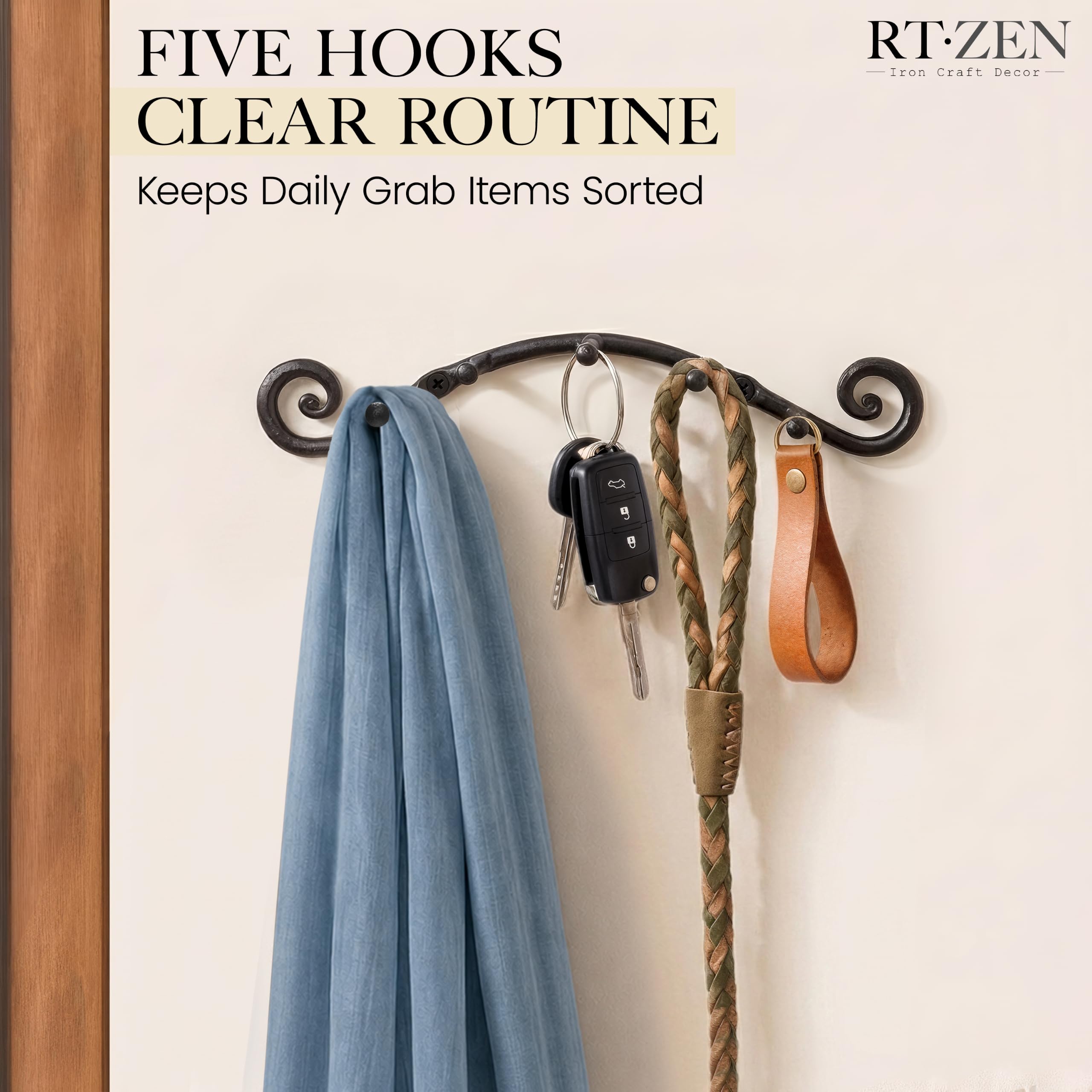 Black Swirly Wall Mounted Key Holder with 5 Hooks - Image 4