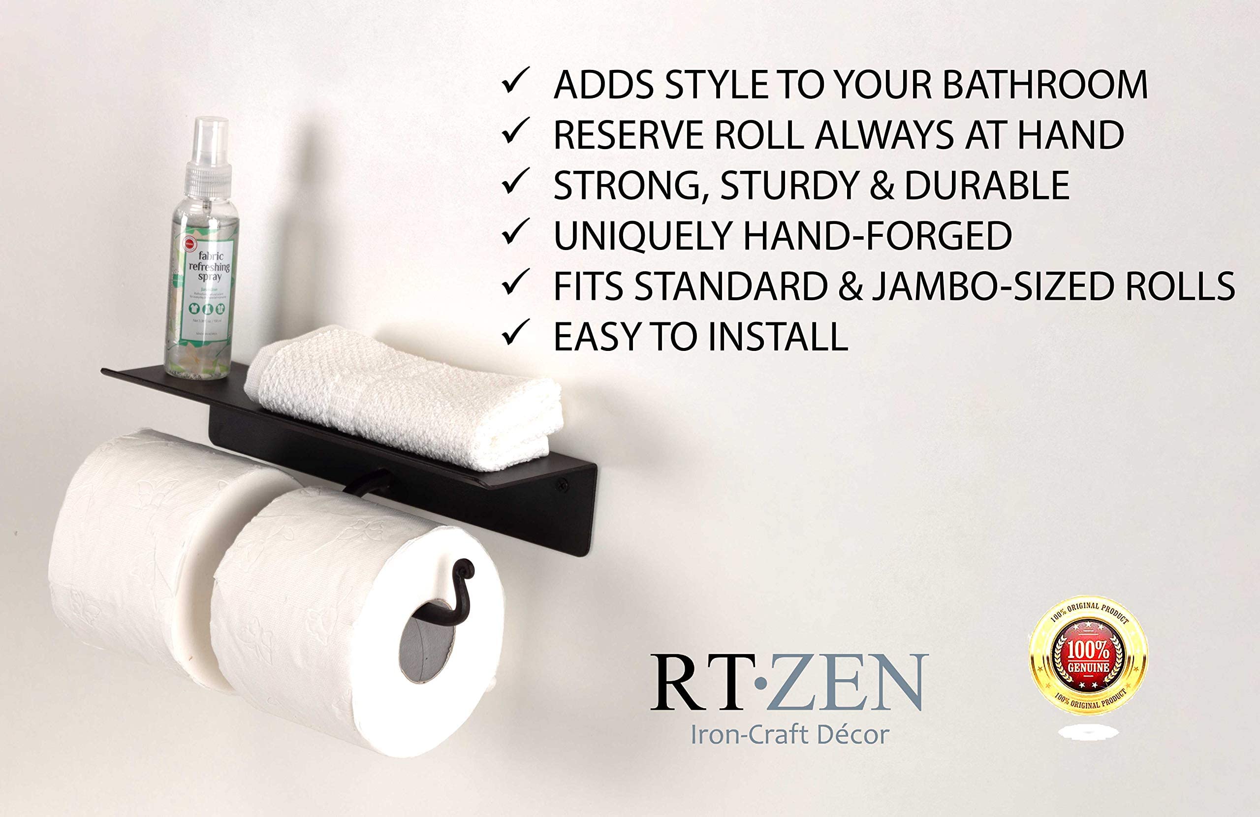 Black Double Wall Mounted Toilet Paper Holder with Shelf - Image 6