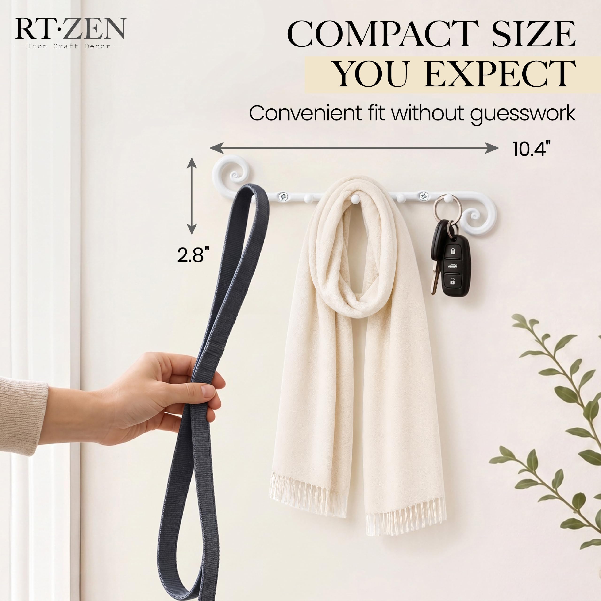White Classic Wall Mounted Key Holder with 5 Hooks - Image 2
