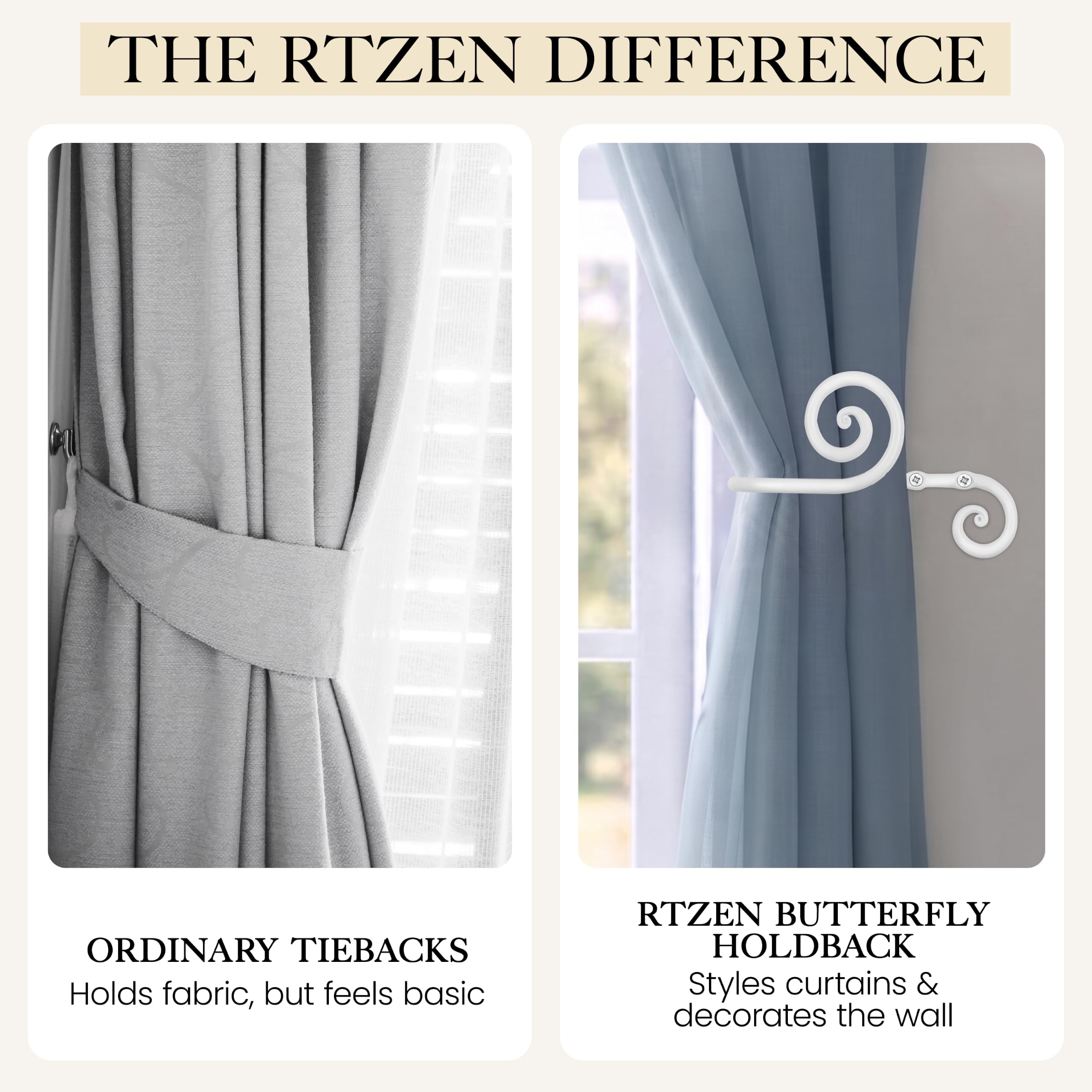 White Swirly Curtain Holdbacks, Hand-Forged Wrought Iron Tiebacks - Image 8