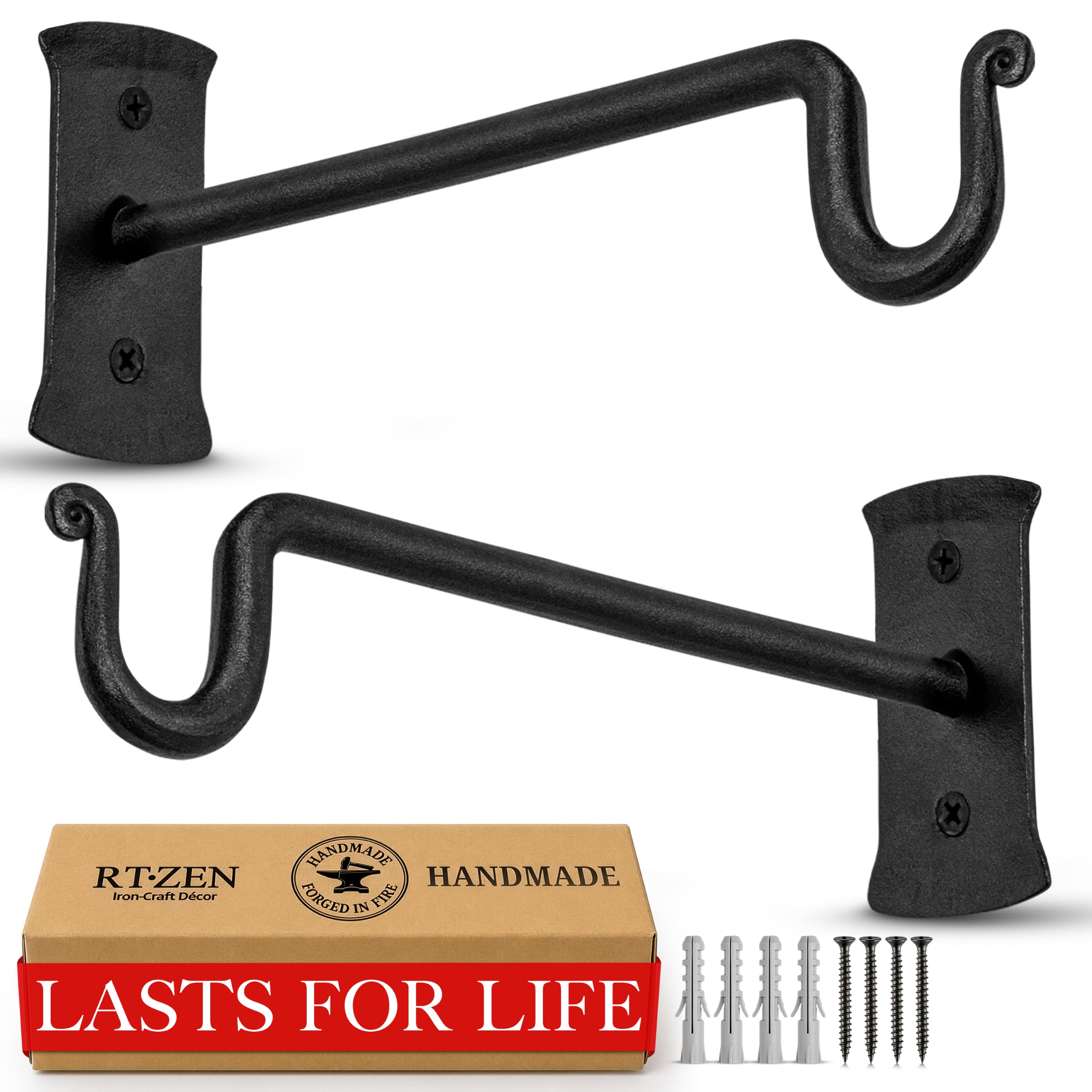 Black Shepherd’s Hooks (7.5") Wrought Iron Wall Mounted Plant Hanger 2 Pack