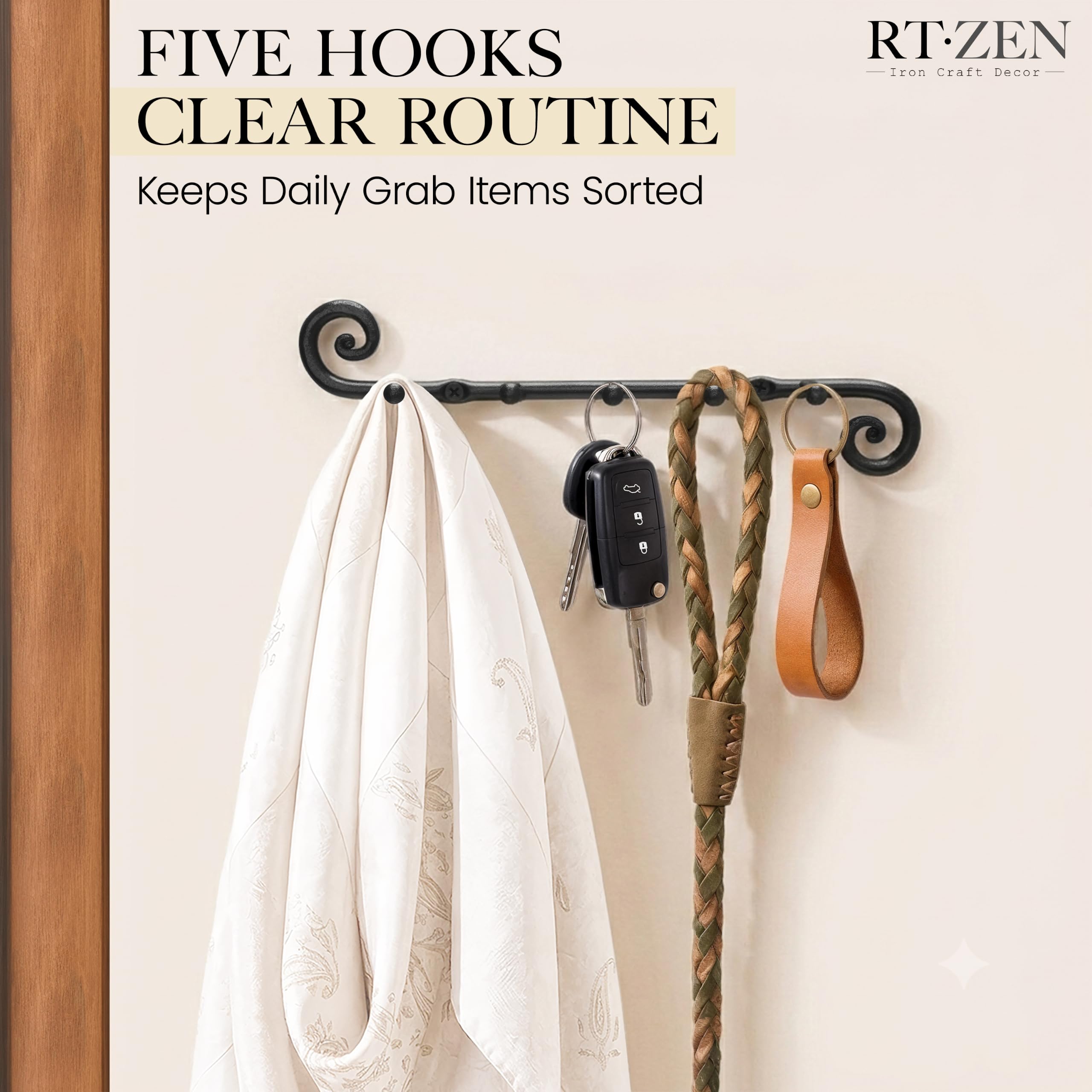 Black Classic Wall Mounted Key Holder with 5 Hooks - Image 9