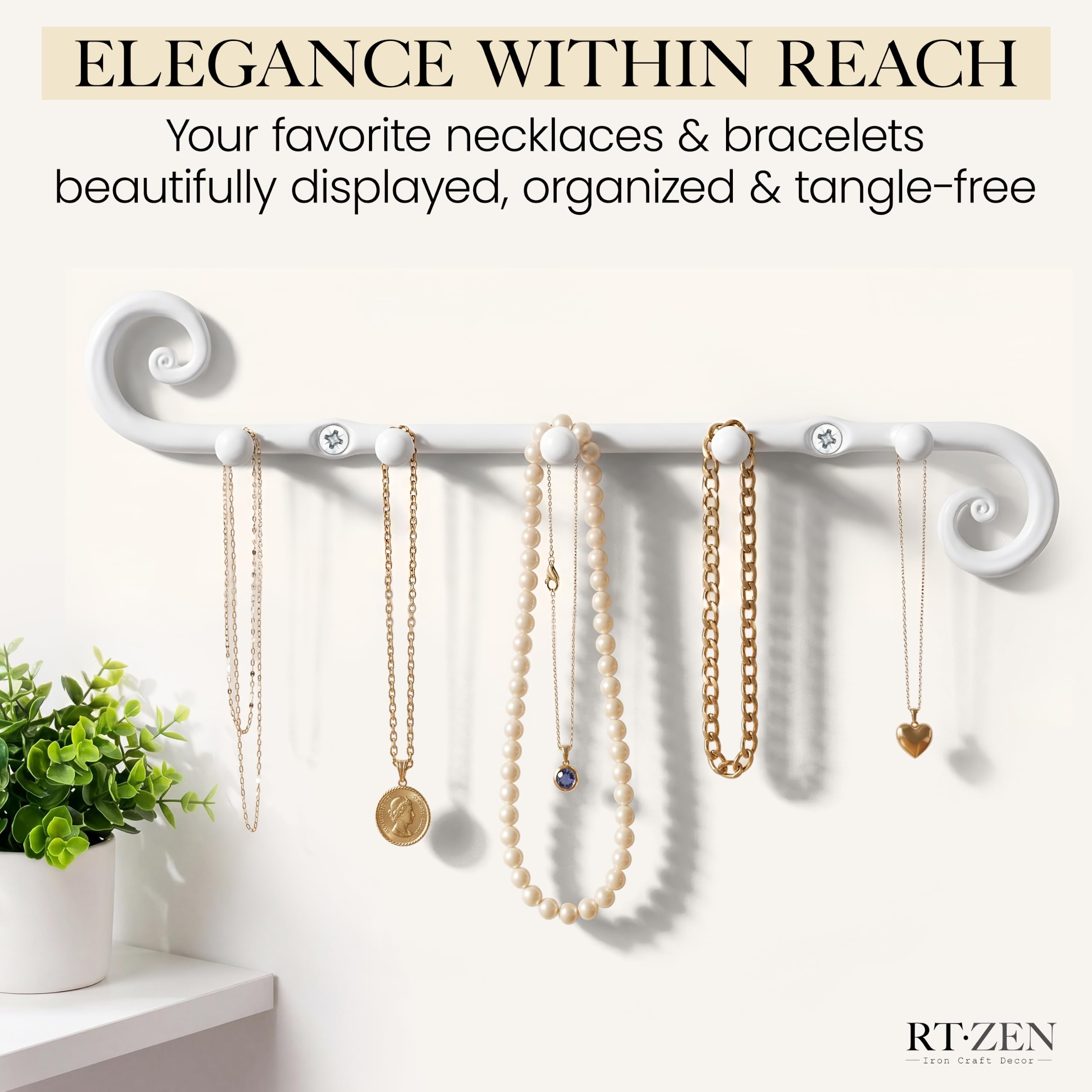 White Classic Wall Mounted Key Holder with 5 Hooks - Image 6