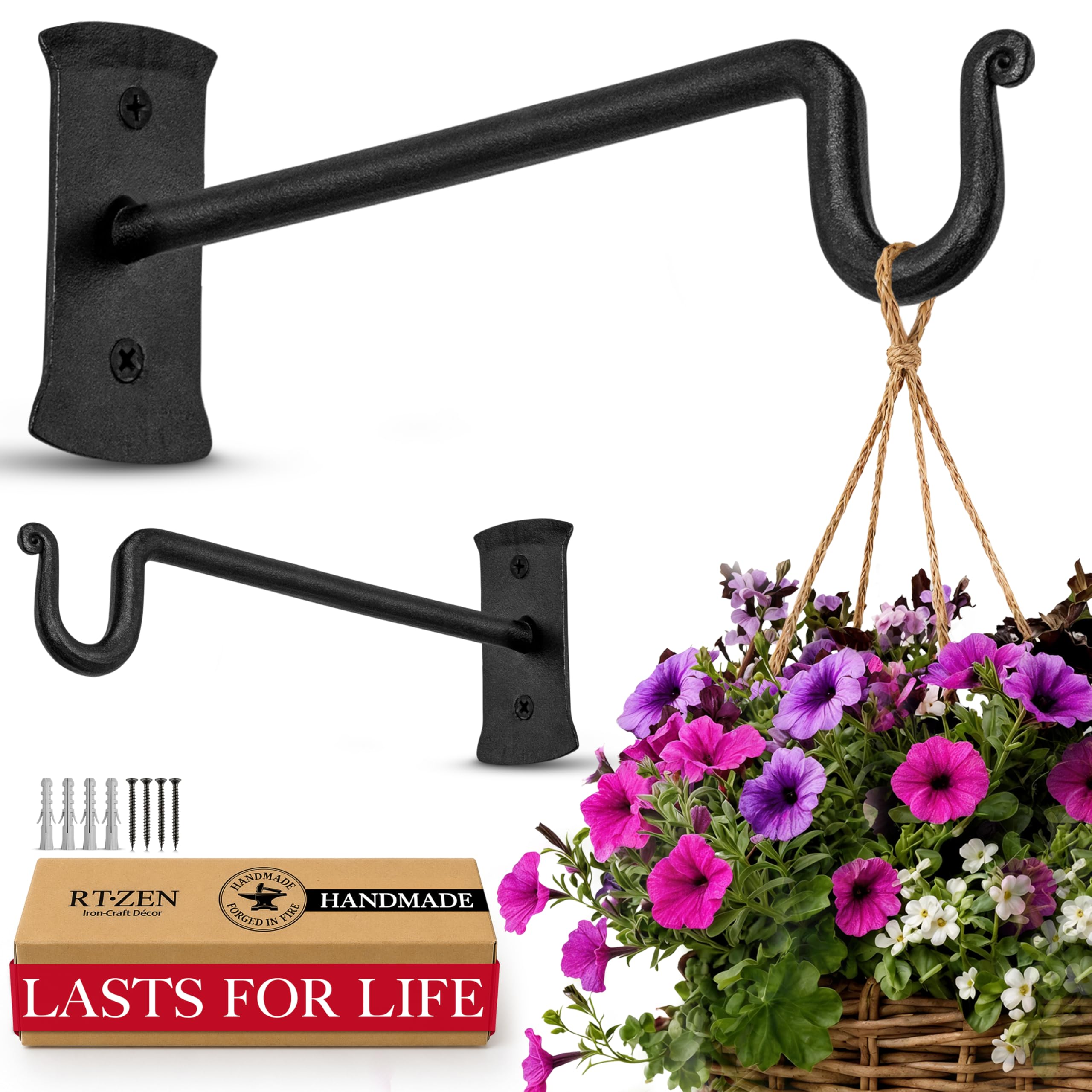 Black Shepherd’s Hooks (7.5") Wrought Iron Wall Mounted Plant Hanger 2 Pack - Image 7