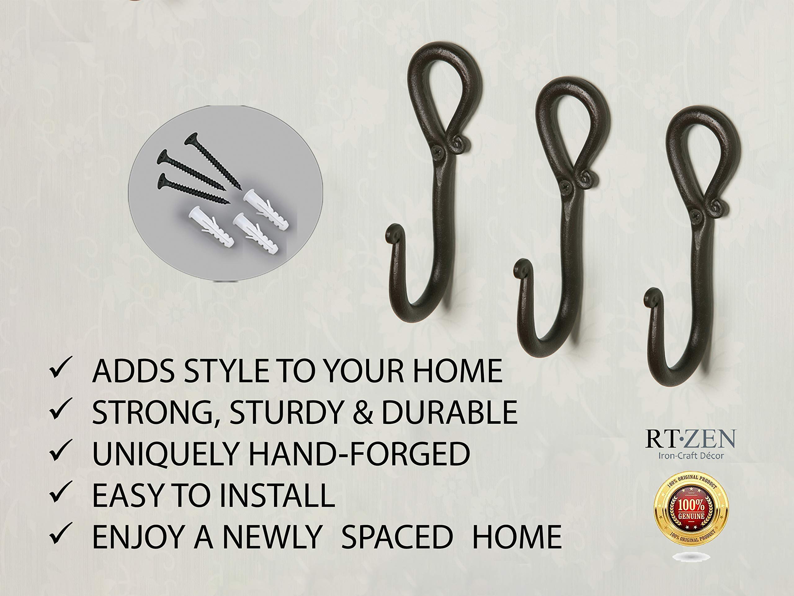 Black Loop Wrought Iron Wall Hooks 3 Pack - Image 6