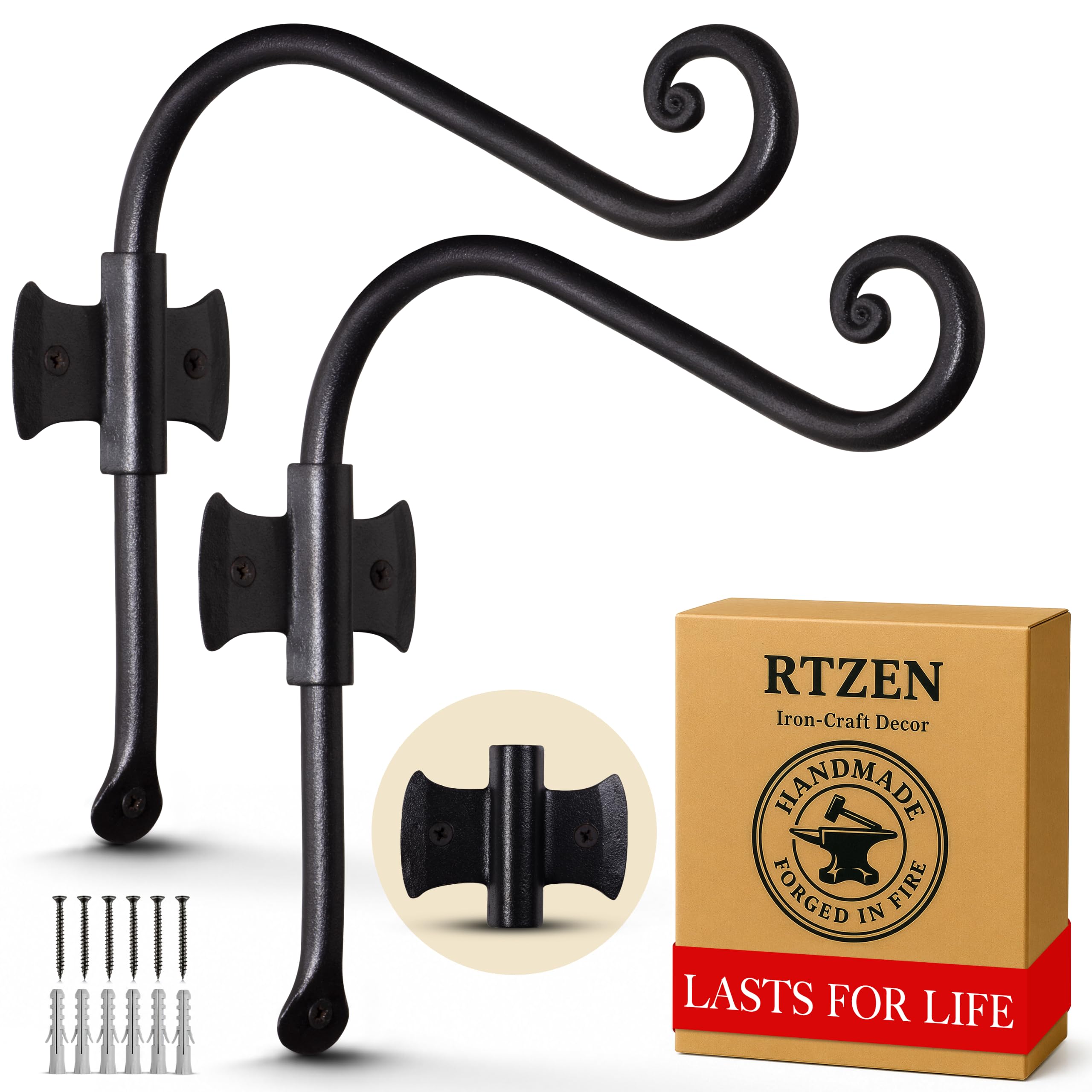 Black Curved Hooks 8" Wrought Iron Wall Mounted Plant Hanger 2 Pack - Image 8