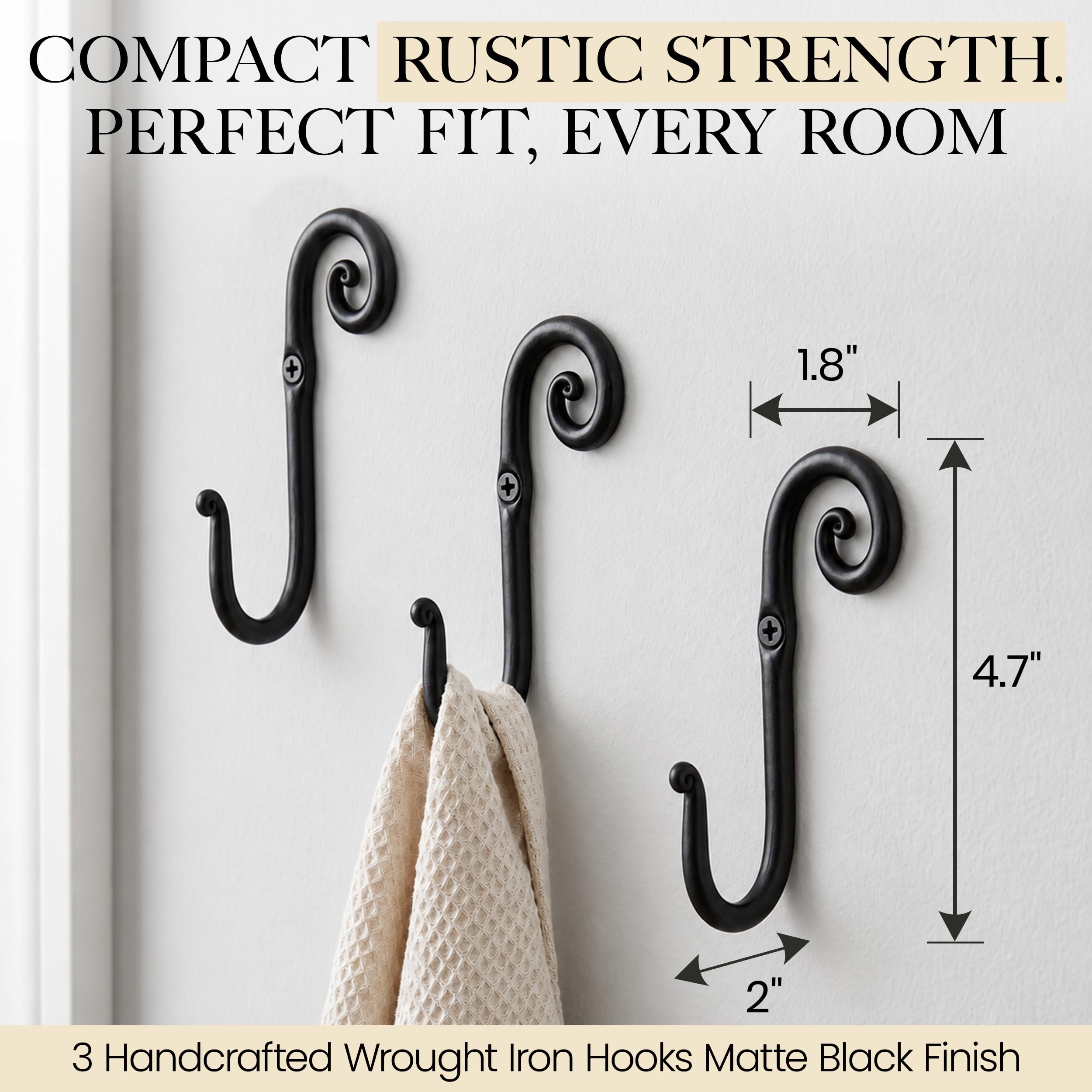 Black Swirl Wrought Iron Wall Hooks 3 Pack - Image 3
