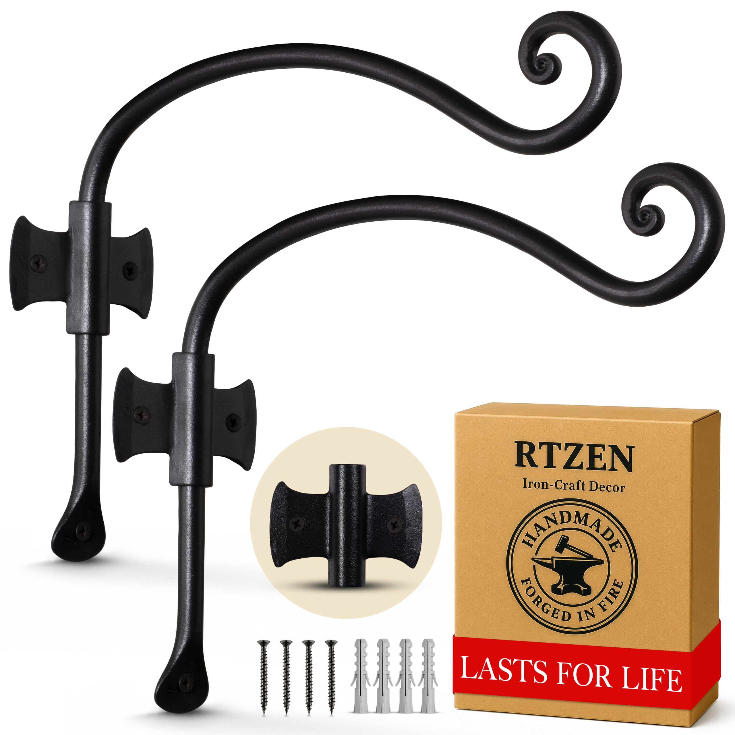 Black Curved Hooks 12" Wrought Iron Wall Mounted Plant Hanger 2 Pack - Image 8