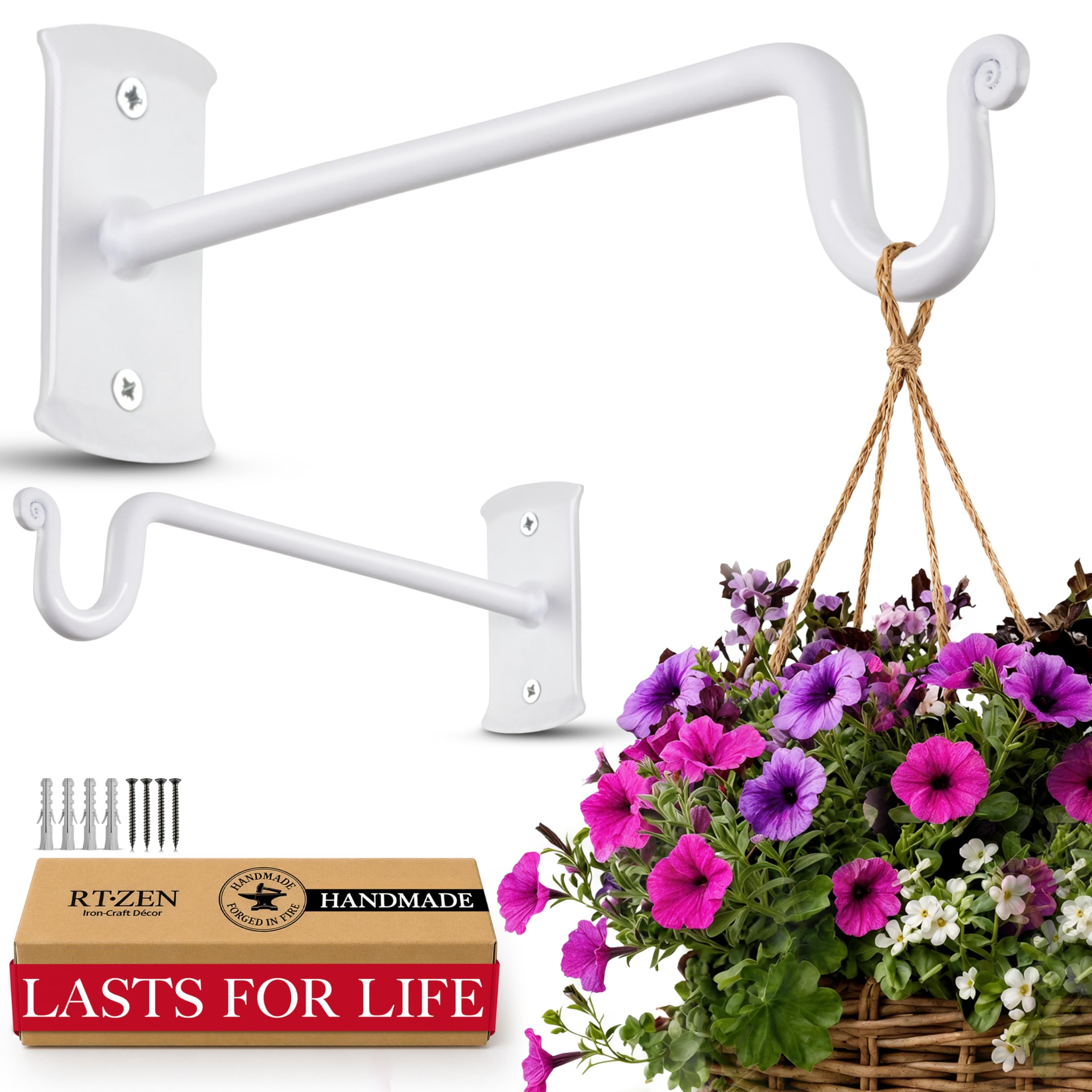 White Shepherd’s Hooks (7.5") Wrought Iron Wall Mounted Plant Hanger 2 Pack - Image 8
