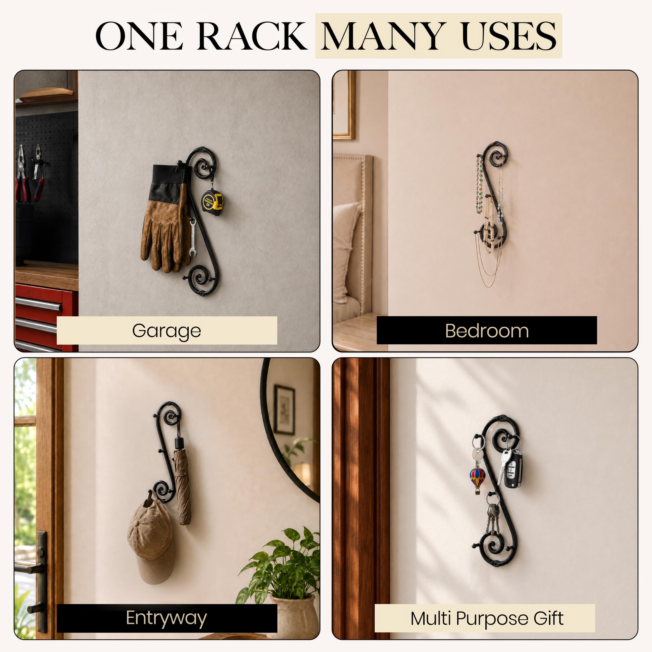 Black Vertical Wall Mounted Key Holder with 5 Hooks - Image 5