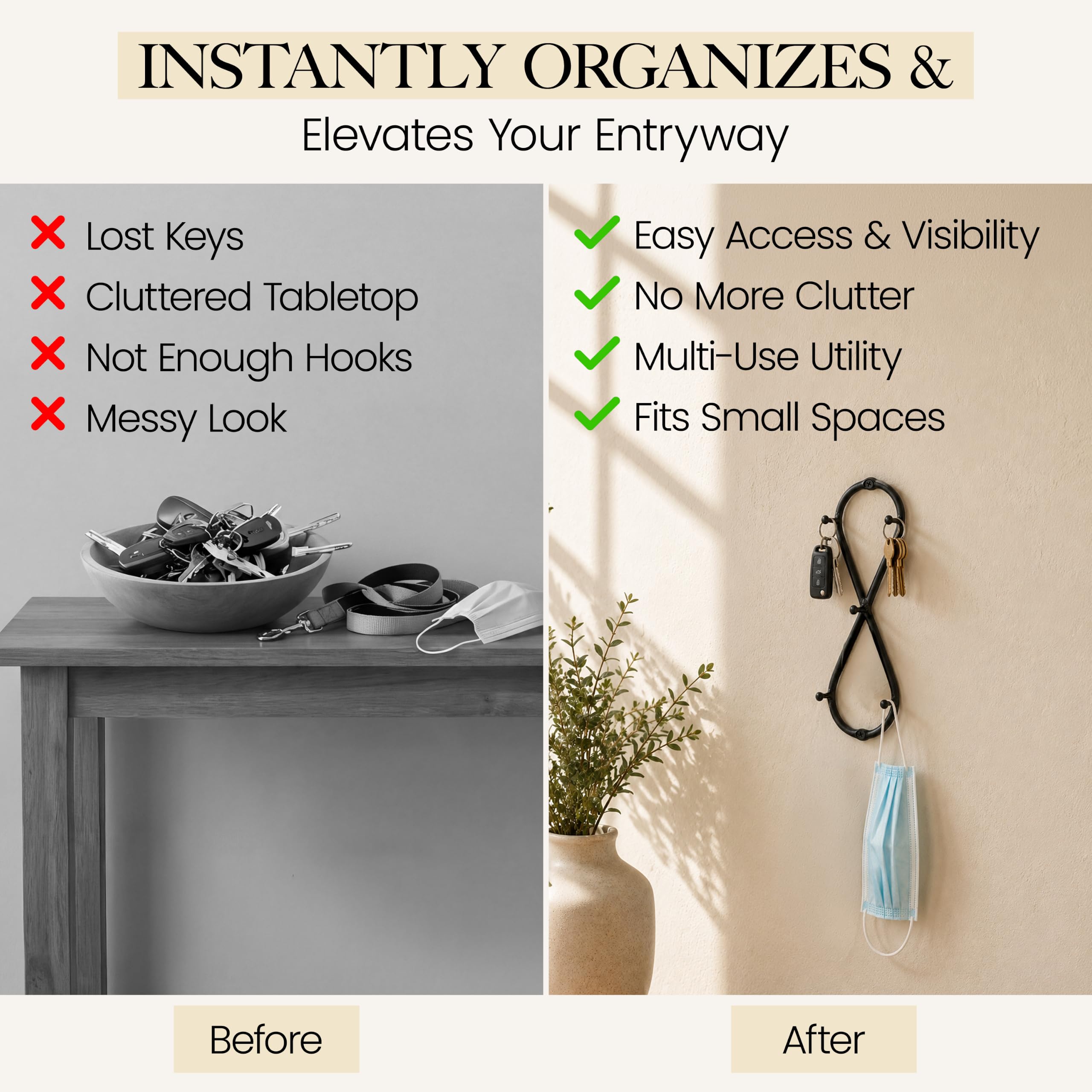 Black Infinity Wall Mounted Key Holder with 5 Hooks - Image 8