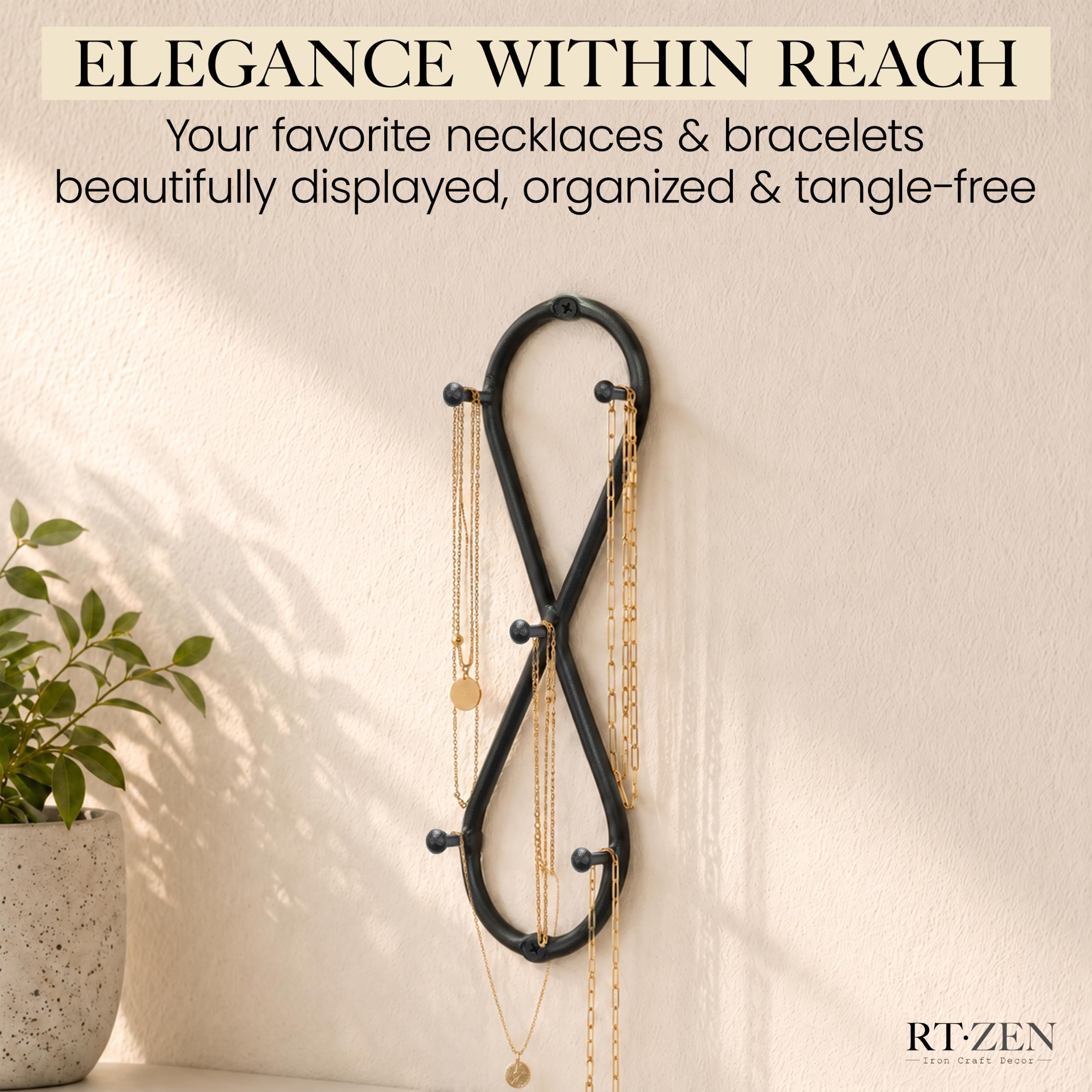 Black Infinity Wall Mounted Key Holder with 5 Hooks - Image 9