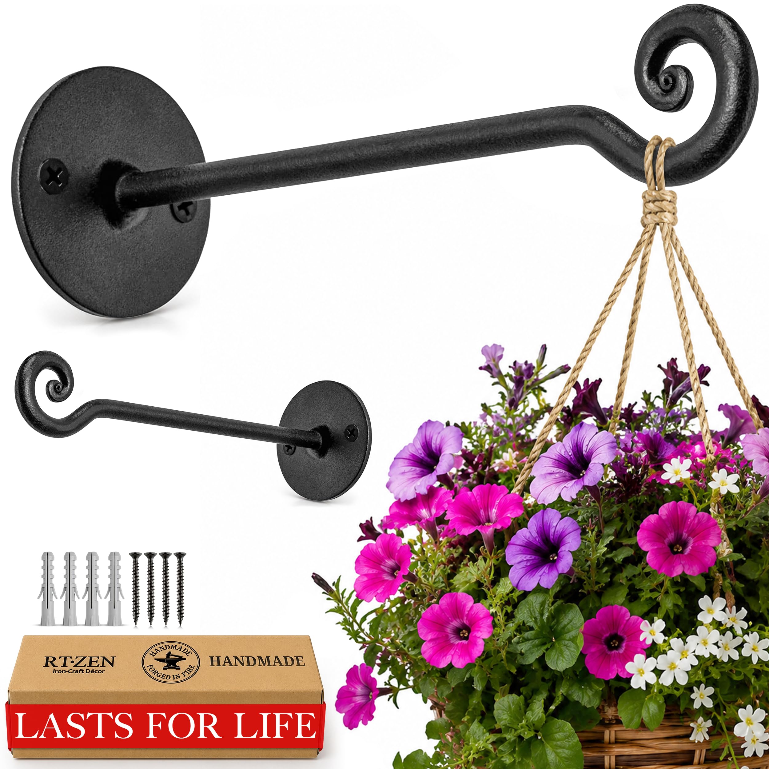 Black Swirl Hooks Wrought Iron Wall Mounted Plant Hanger 2 Pack - Image 8