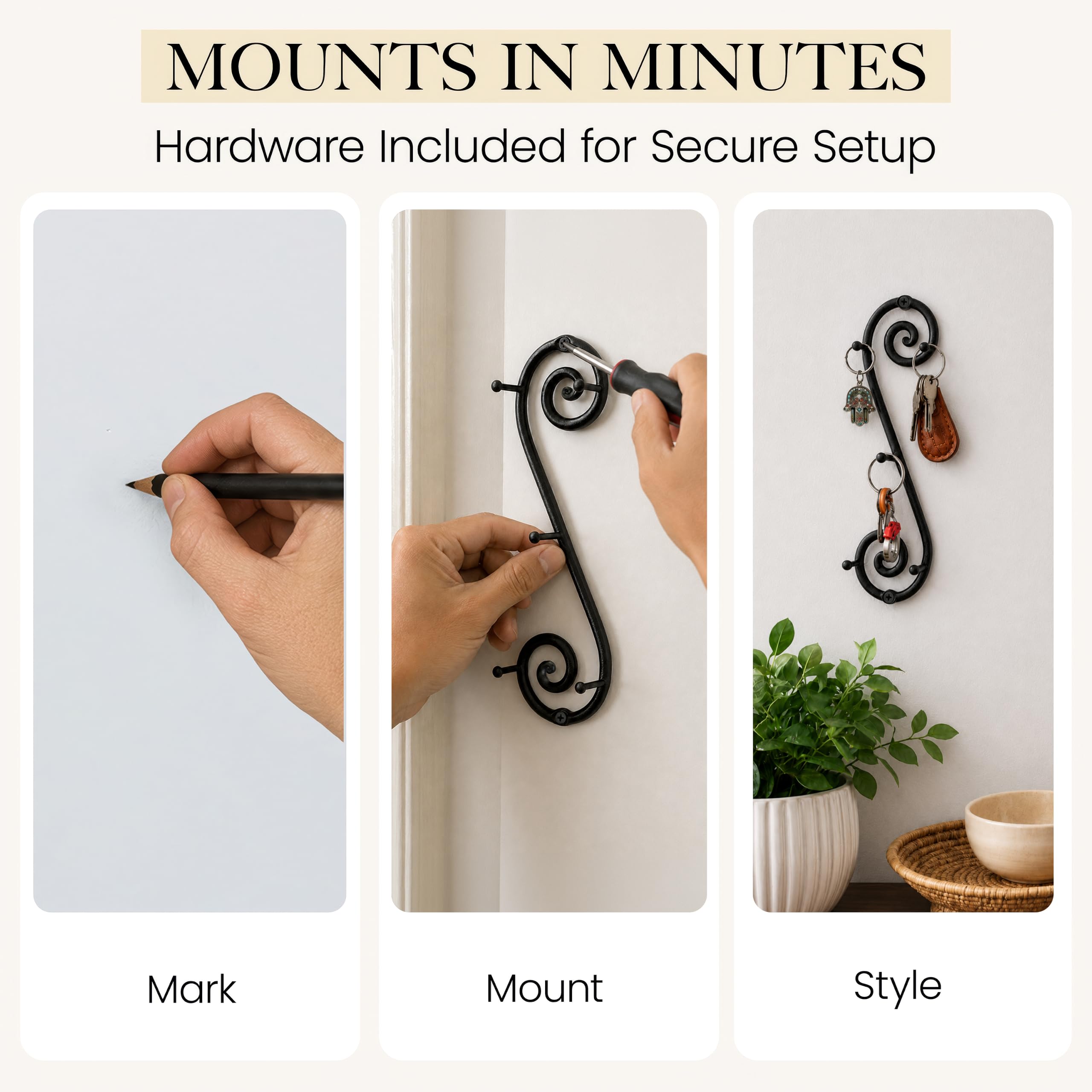 Black Vertical Wall Mounted Key Holder with 5 Hooks - Image 9