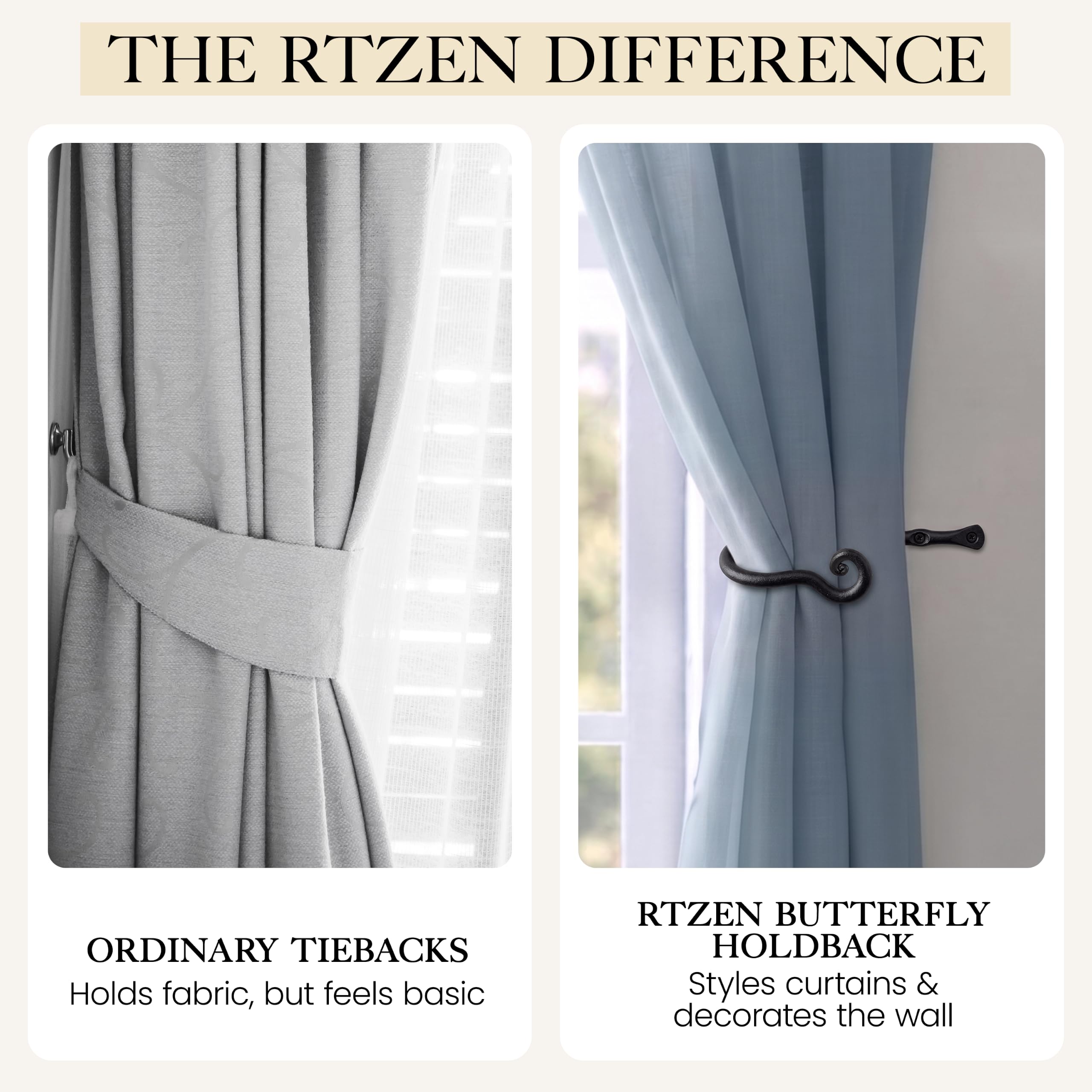 Black Classic Curtain Holdbacks, Hand-Forged Wrought Iron Tiebacks - Image 8