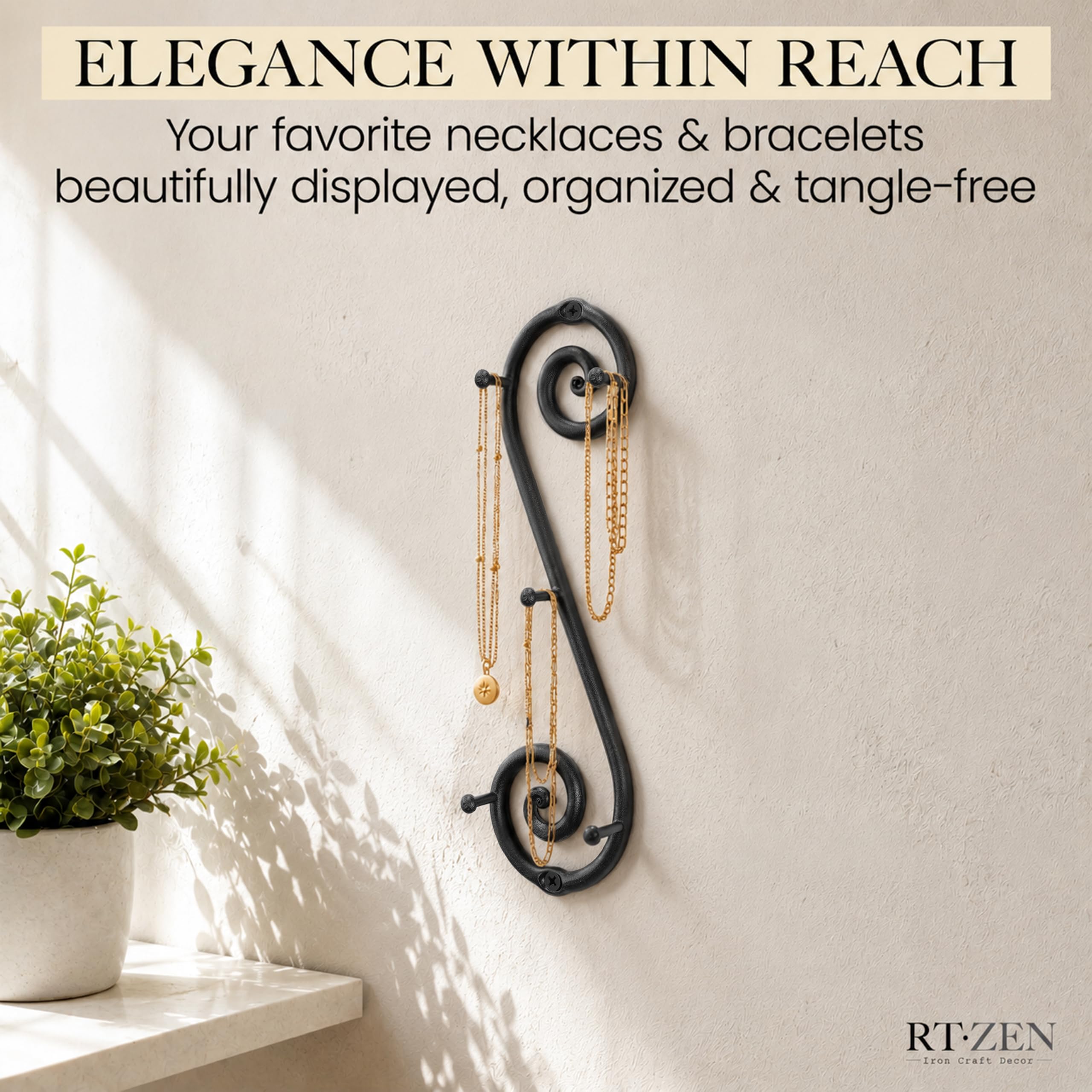 Black Vertical Wall Mounted Key Holder with 5 Hooks - Image 7
