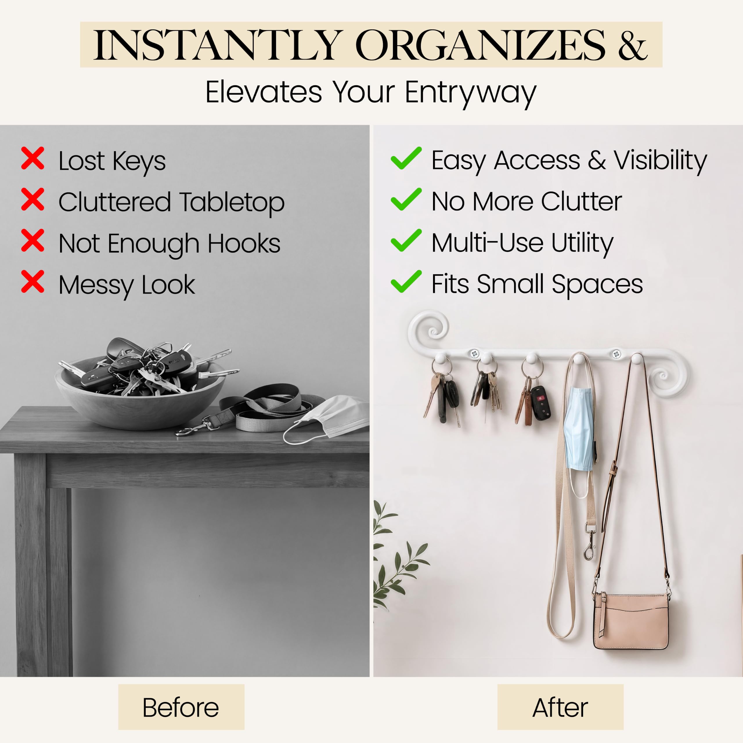 White Classic Wall Mounted Key Holder with 5 Hooks - Image 9