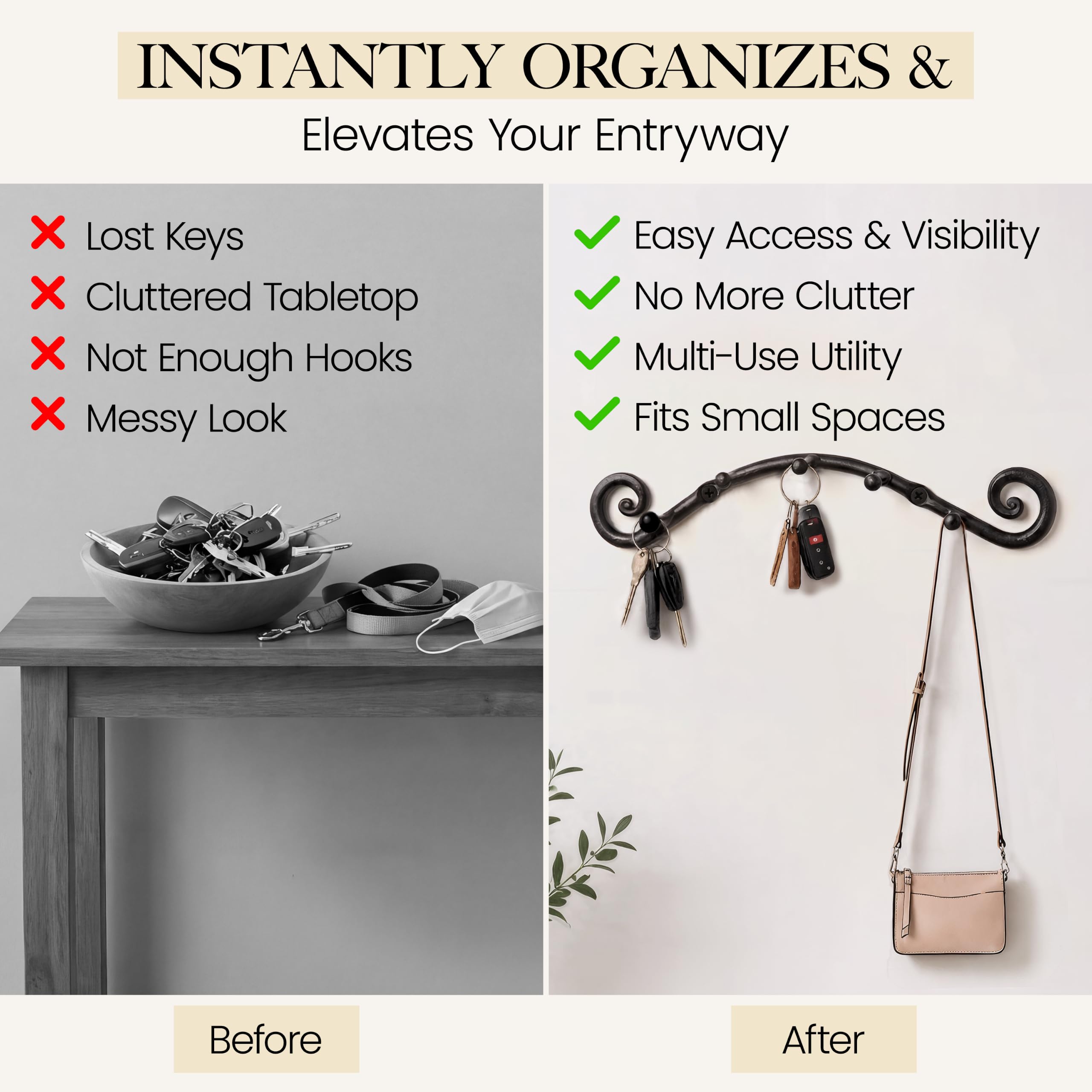 Black Swirly Wall Mounted Key Holder with 5 Hooks - Image 9