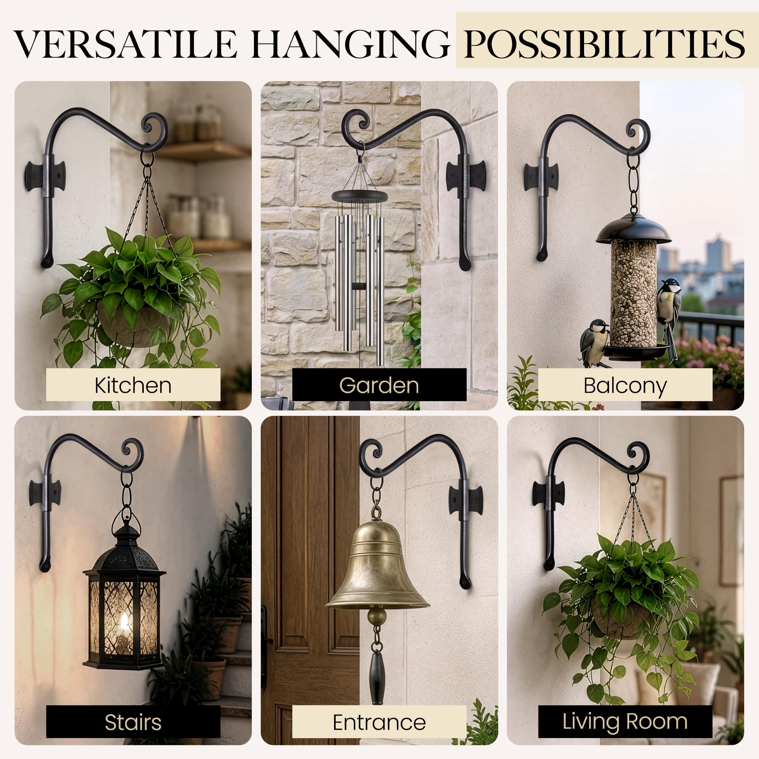 Black Curved Hooks 8" Wrought Iron Wall Mounted Plant Hanger 2 Pack - Image 9