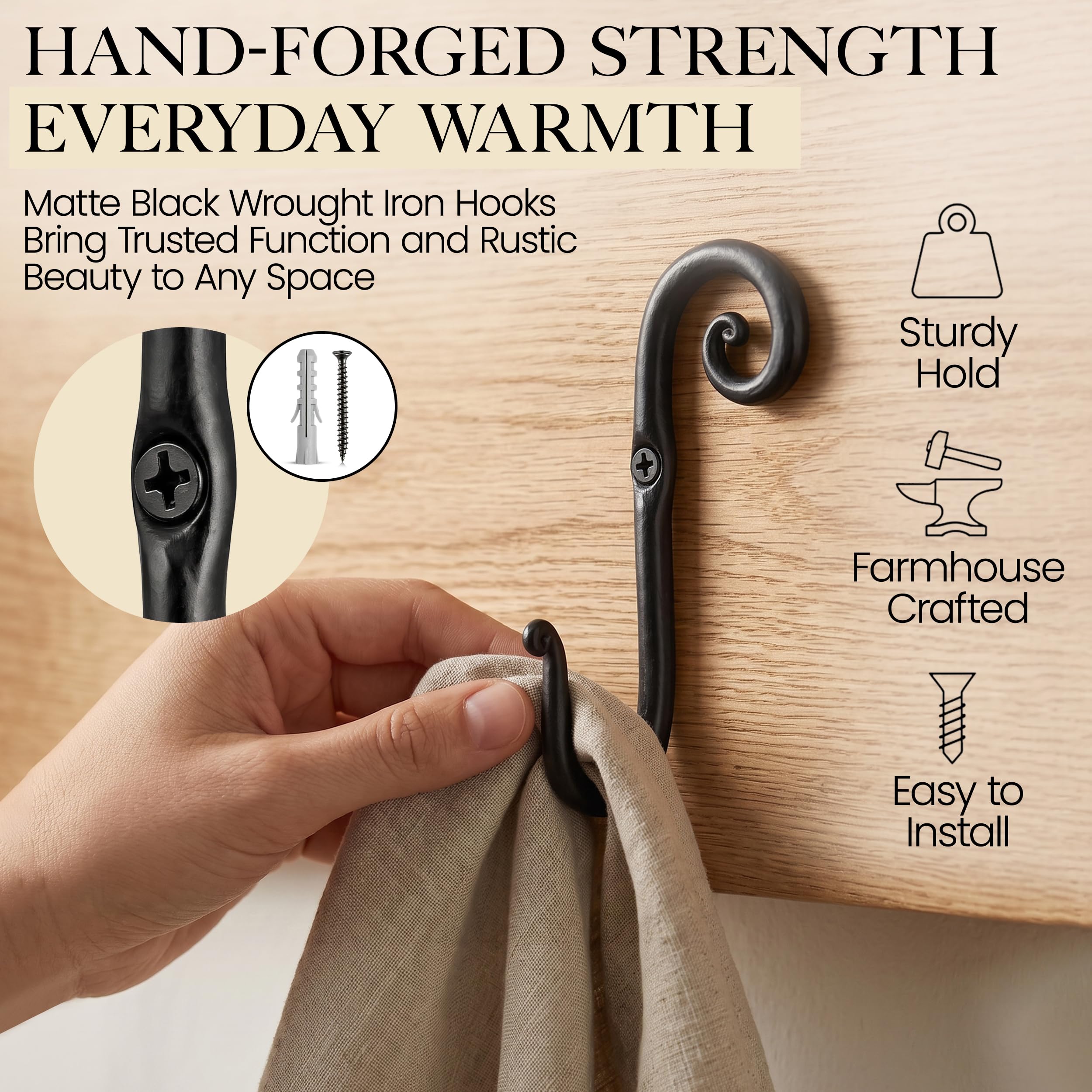 Black Swirl Wrought Iron Wall Hooks 3 Pack - Image 7