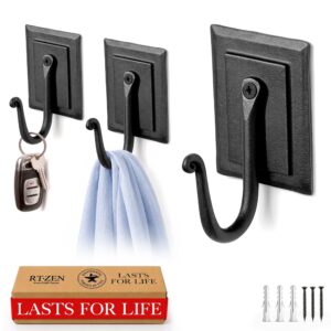 Black Double Plate Wrought Iron Wall Hooks 3 Pack