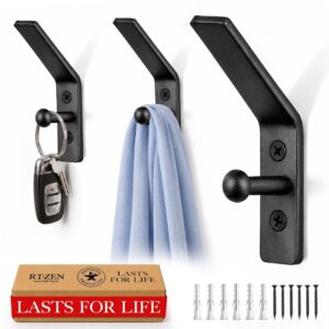 Black Double Hammer Nail Wrought Iron Wall Hooks 3 Pack